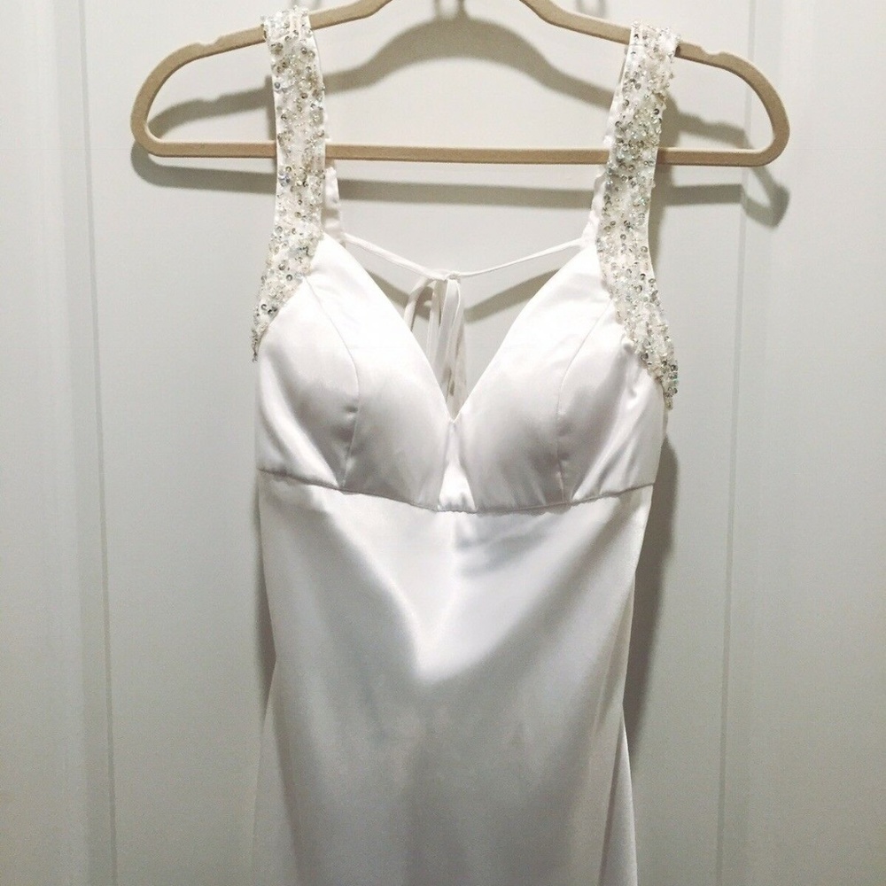 Faviana White Silk Long Evening Gown